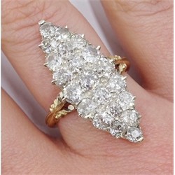 Victorian rose gold and silver, diamond marquise shaped ring, total diamond weight approx 1.70 carat