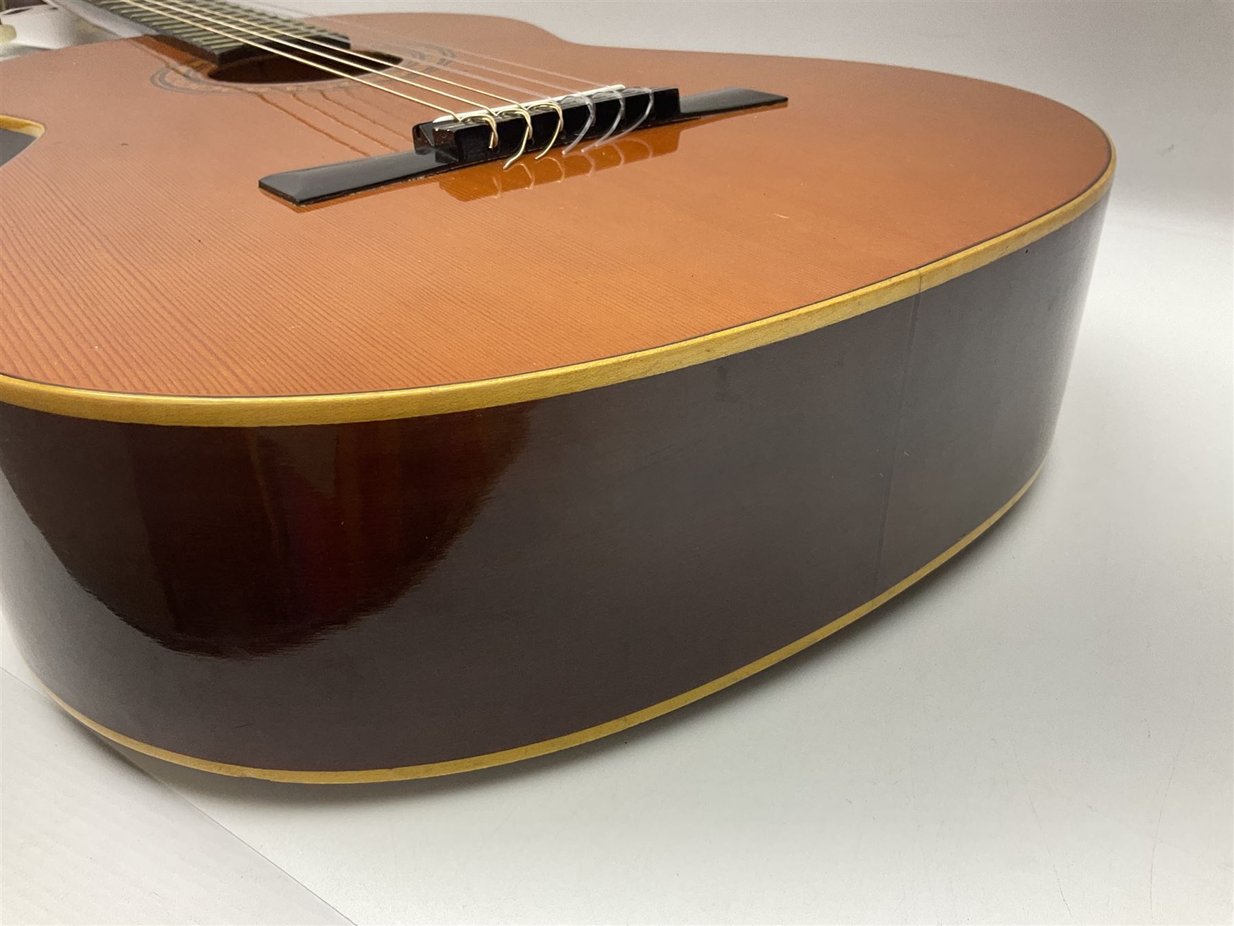 Harmony Model H6360 acoustic guitar in mahogany with spruce top, L103cm overall; and 1970s B&M (Barnes & Mullins) Concert Grande acoustic guitar, L101.5cm overall; each in hard carrying case (2)