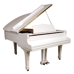  Yamaha C3 grand piano, metal framed overstrung movement in white finish case with soft close fall on square tapering supports, spade feet and brass barrel castors, No 6051033, W150cm, H102cm, L185cm,   