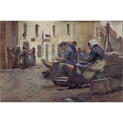 Henry Silkstone Hopwood (Staithes Group 1860-1914): Fisher Women on the Quayside, watercolour signed and dated 1896, 22cm x 33cm
Provenance: with Phillips & Sons, Marlow, November 1979