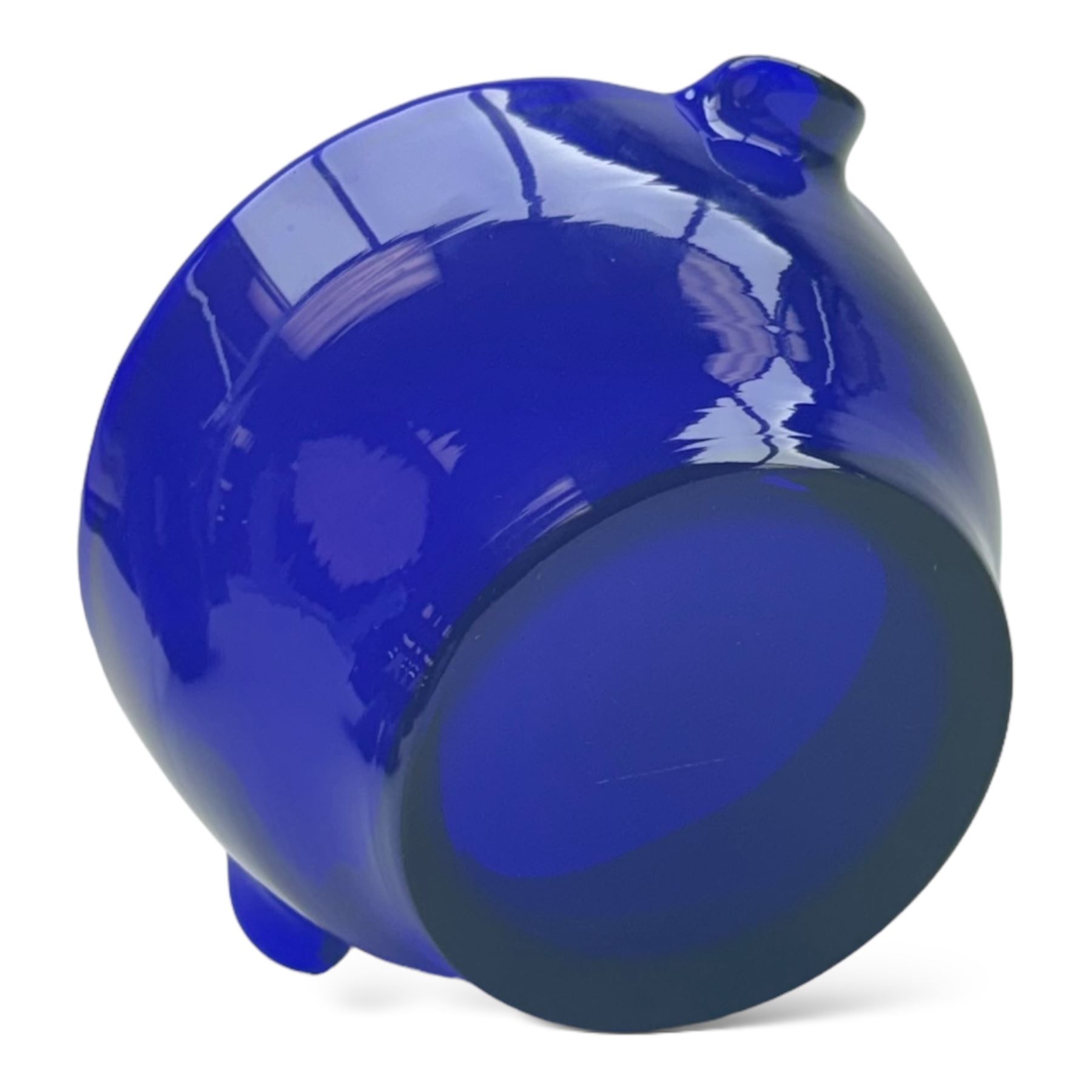 19th century Bristol blue glass jug, the baluster body with simple loop handle, together with a double lipped rinser, jug H14cm