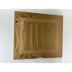 FRAMES - Victorian figured mahogany frame, with egg and dart edging and a gilt slip, containing a Berlin woolwork picture depicting Abraham and Isaac, H78cm W69.5cm