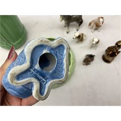 Sylvac blue rabbit no. 1067, green horse no. 1334, jug with squirrel handle no. 1958 (a/f), Royal Doulton dog figure, and other ceramics in one box