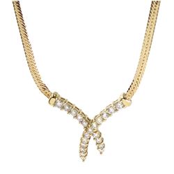 9ct gold diamond crossover design necklace, hallmarked, total diamond weight 0.50 carat