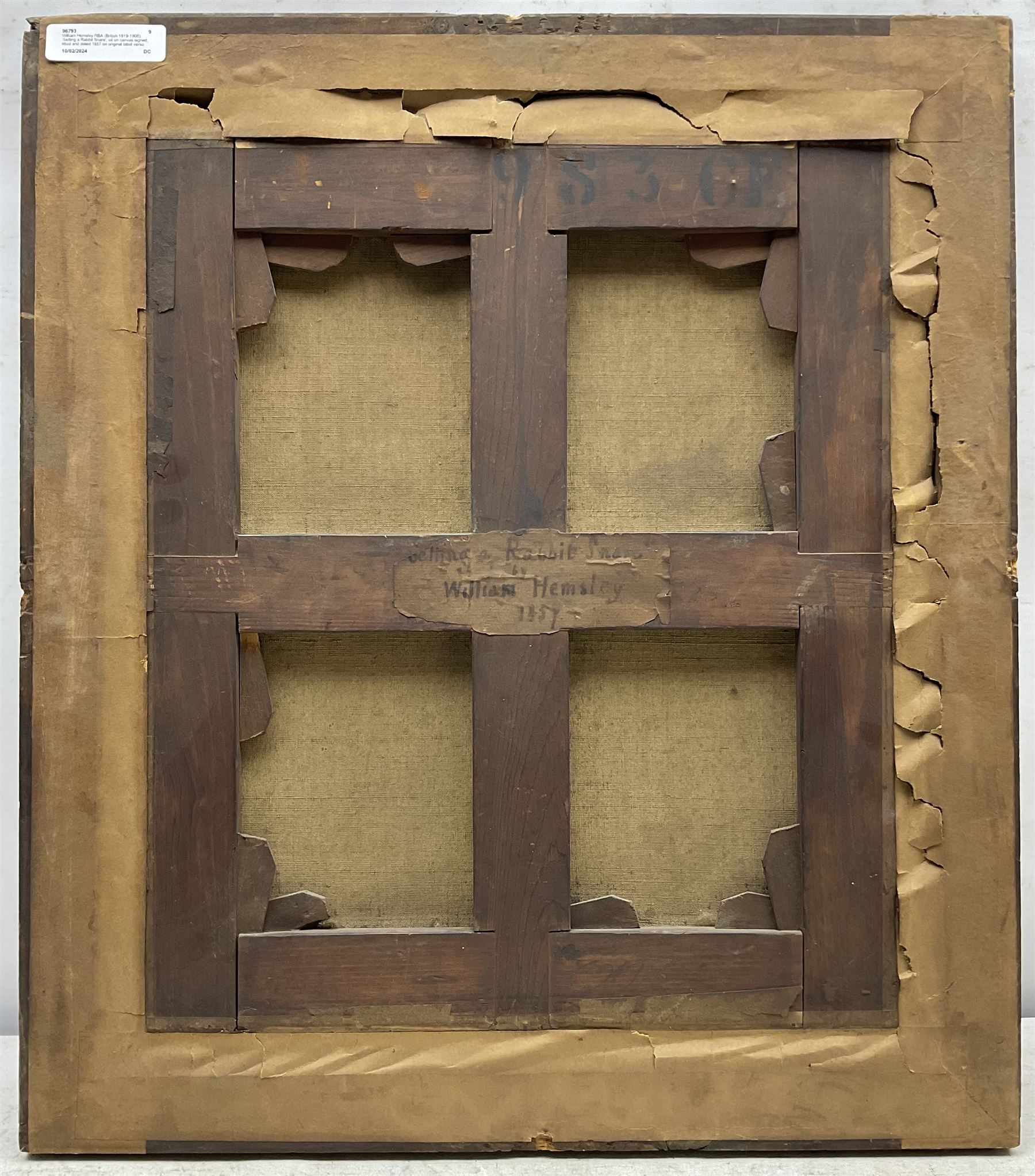 William Hemsley RBA (British 1819-1906): 'Setting a Rabbit Snare', oil on canvas signed, titled and dated 1857 on original label verso with Christie's stencil 42.5cm x 36cm