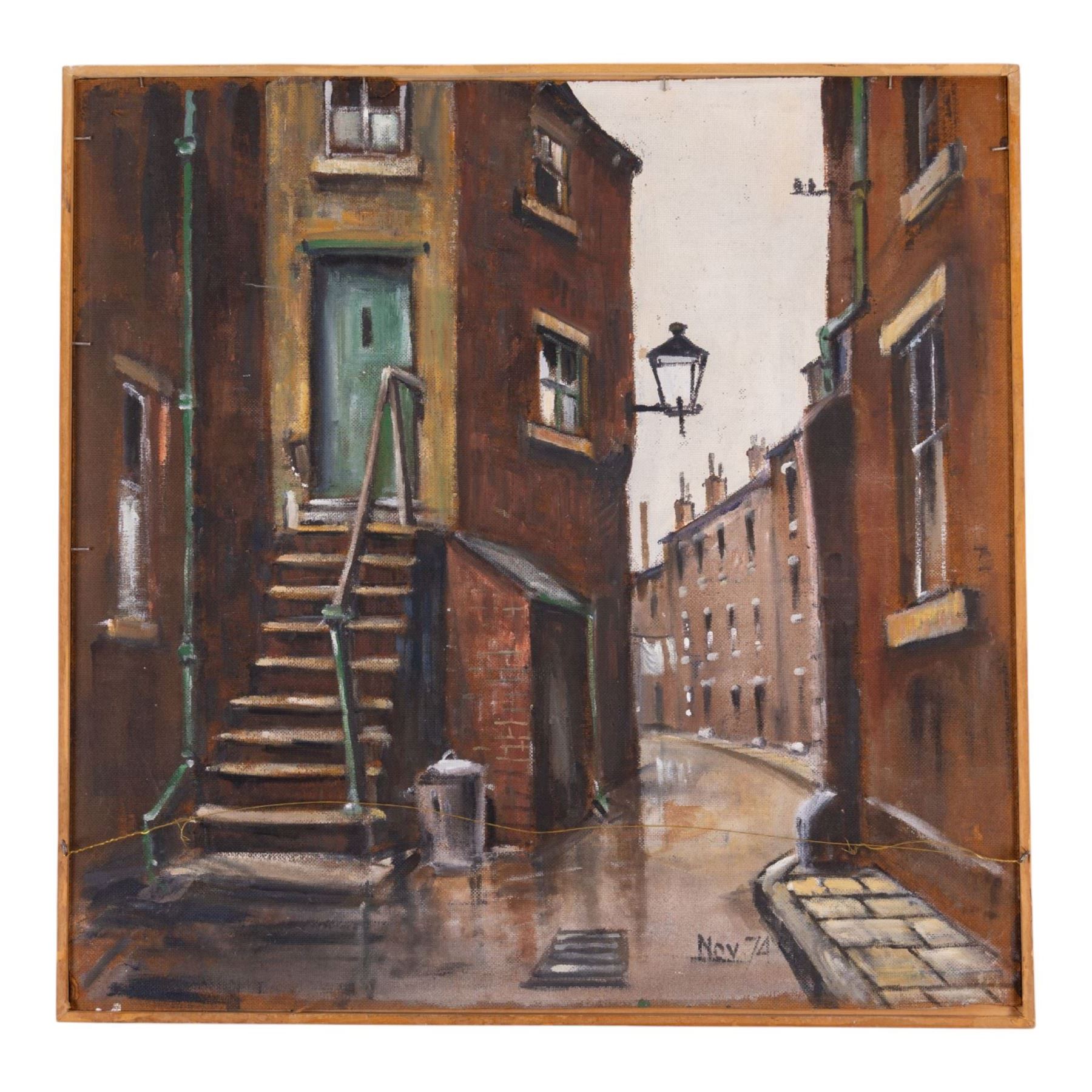 Stuart Walton (Northern British 1933-): Raincliffe Grove off York Road Leeds, oil on canvas mounted on board dated Sept. '74, the reverse painted with Terraced Street Corner dated Nov. '74 unsigned  59cm x 59cm