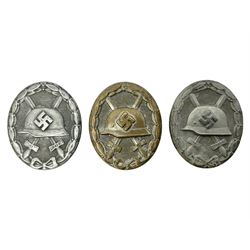 Three WW2 German wound badges - two 'silver' and one bronze with traces of silvering (3)