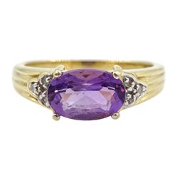 9ct gold oval amethyst and diamond ring, hallmarked 