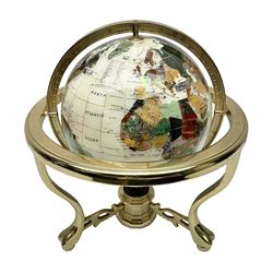 Polished hardstone terrestrial globe, on gilt metal stand, H33cm