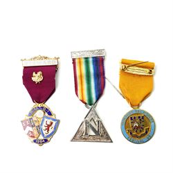  Masonic gilt metal Mark Master Mason jewel and various North and East Yorkshire enamel jewels etc