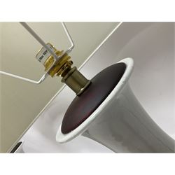 Pair of Chinese ivory crackle glazed table lamps, each of bottle form, raised upon circular hardwood base, excluding fittings H43cm