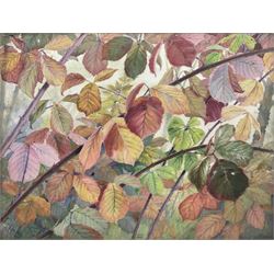 Richard Edward Clarke (British 1878-1954): Autumn Leaves, watercolour on fabric signed 30cm x 39cm