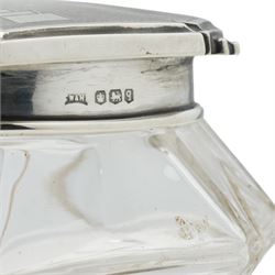 Silver circular teapot on short pedestal foot London 1932 and a glass powder bowl with silver cover Sheffield 1933