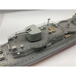 Model of the WWII K-Class Destroyer HMS Kelly, fitted with remote control equipment, untested (no controller), approximately L110cm