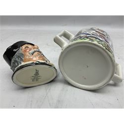 19th century 'God Speed the Plough' Harvest loving cup, together with  Royal Doulton Sanch Panca character jug no. D6461, Charlie Bear Megan and other collectables  