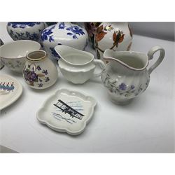 Royal Crown Derby ewer, decorated with blue roses on a white ground, together with Old Tupton vase, Beswick cup and saucer etc  