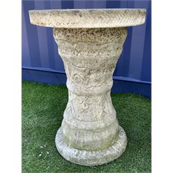 Pair composite stone garden pedestals, circular tops decorated with star - THIS LOT IS TO BE COLLECTED BY APPOINTMENT FROM DUGGLEBY STORAGE, GREAT HILL, EASTFIELD, SCARBOROUGH, YO11 3TX