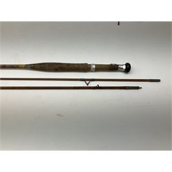 Allcocks ‘Light Caster’ two piece split cane rod with cork grips and two similar rods (3)