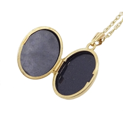 Gold stone set rag doll pendant necklace and gold garnet locket pendant necklace, all 9ct hallmarked or stamped