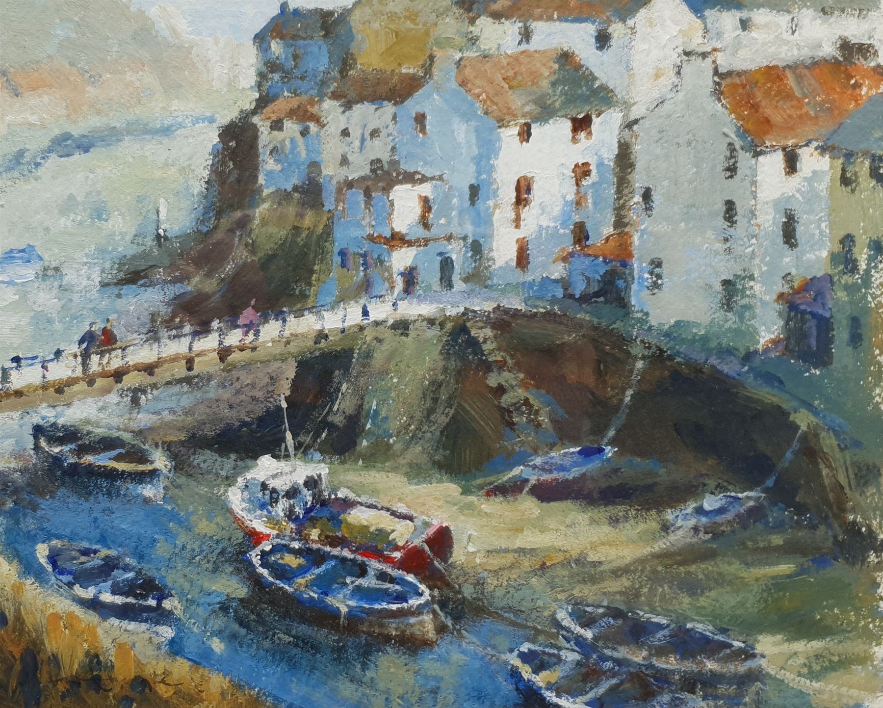Ann Thorpe (British Contemporary): 'Moorings at Staithes Beck', acrylic on board signed, titled and dated 2003 verso 19cm x 24cm