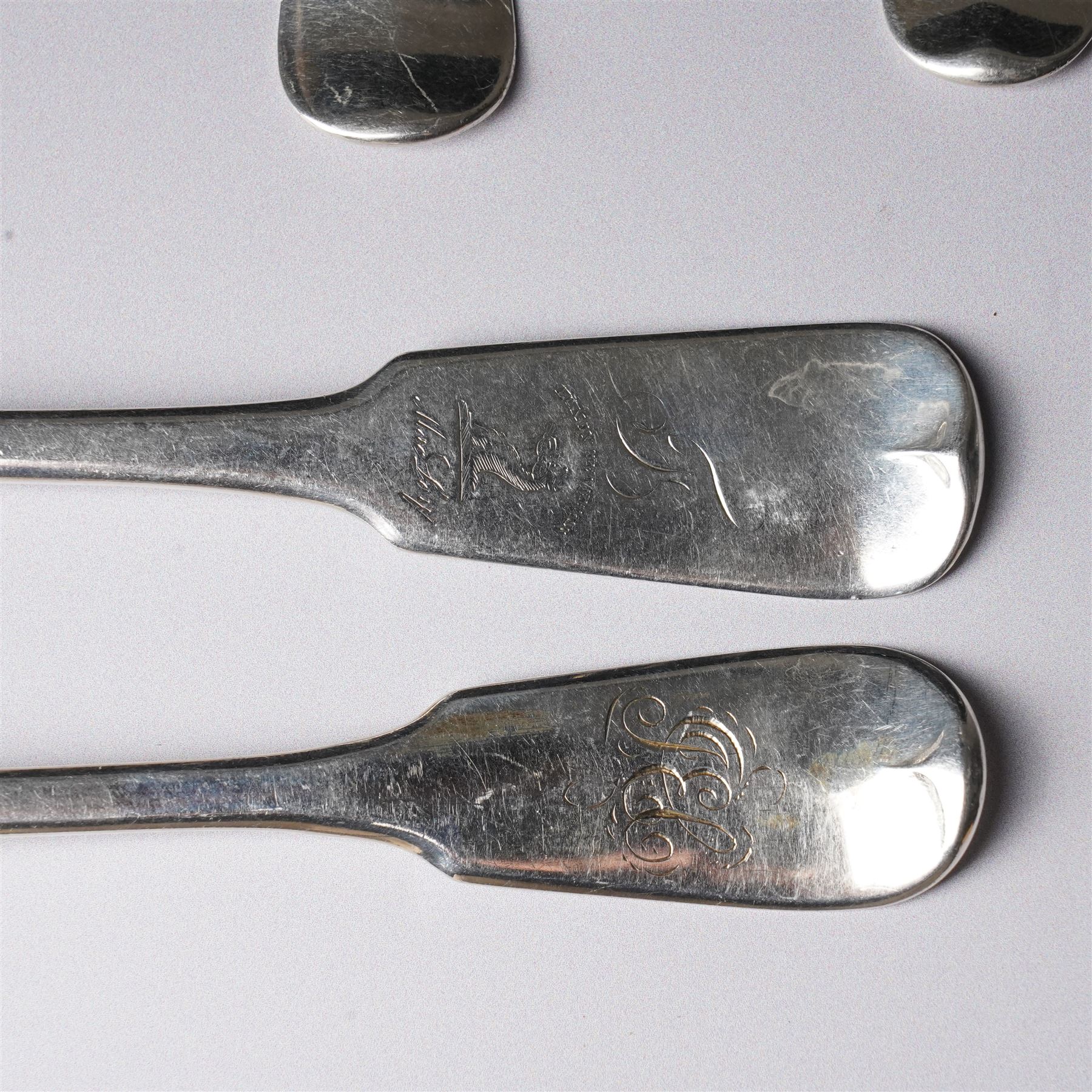 Pair of George IV silver fiddle, thread and shell pattern table forks Lonson 1826 and ten other 19th century silver table forks, various dates and makers (12)