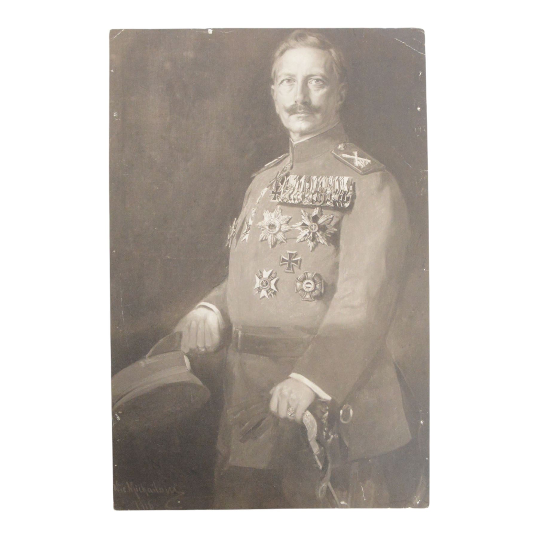 Two photographs of the Kaiser, the first of the Kaiser with Edward VII and ladies, the second of the Kaiser at Aldershot together with portrait picture of the Kaiser
