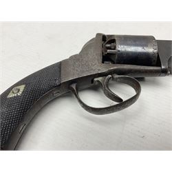 Mid-19th century Smith London .36 cal. transitional five-shot percussion revolver, the 12cm rifled octagonal barrel with side loading lever, side safety, some engraved decoration and chequered two-piece grip L28cm overall