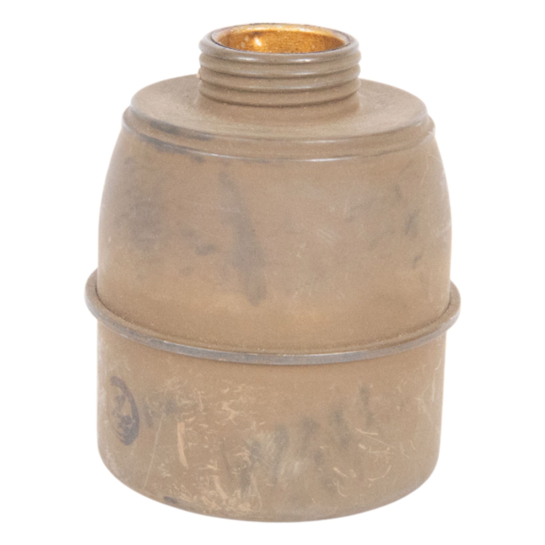 1940's French Army gasmask in canvas bag, together with pre 1938 gas mask filter, the filter marked S.E.C.M.P. 36-2 A.C 34 403 S.E.C.M.P 36-4 