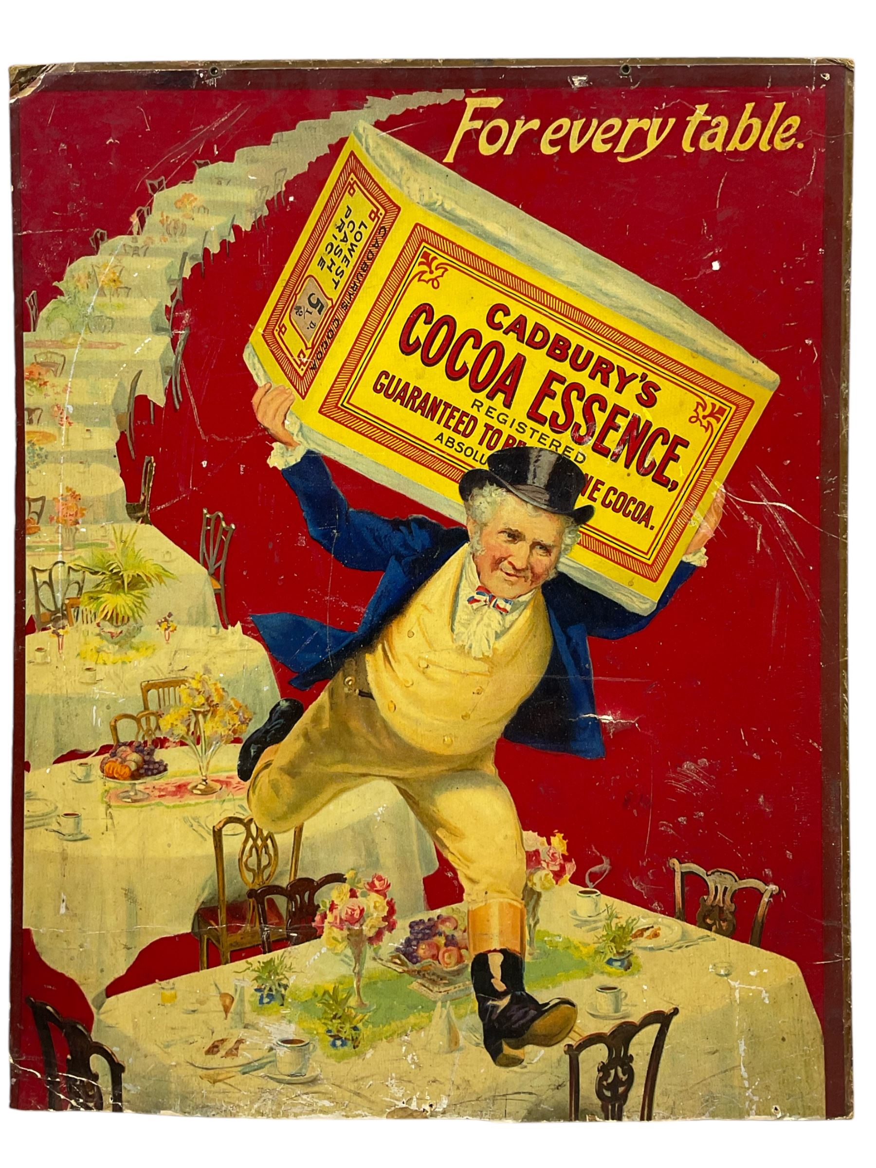 Cadbury's Cocoa Essence 'For Every Table' lithographed advertising sign, 53.5cm x 43cm 
