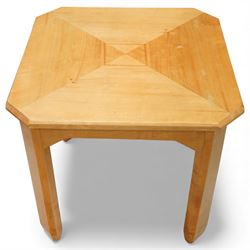 Mid 20th century German Art Deco occasional table, the octagonal top with radiating veneer panels, on tapering angular supports