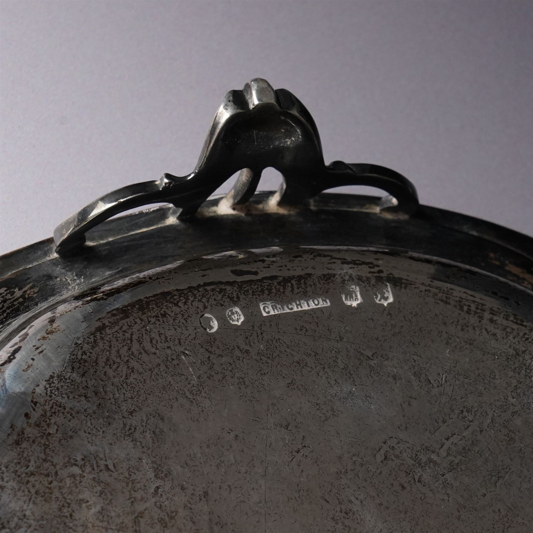 Victorian Scottish silver salver of shaped circular form with moulded border, engraved decoration and on pierced bracket feet D36cm Edinburgh 1854 Maker George Crichton 