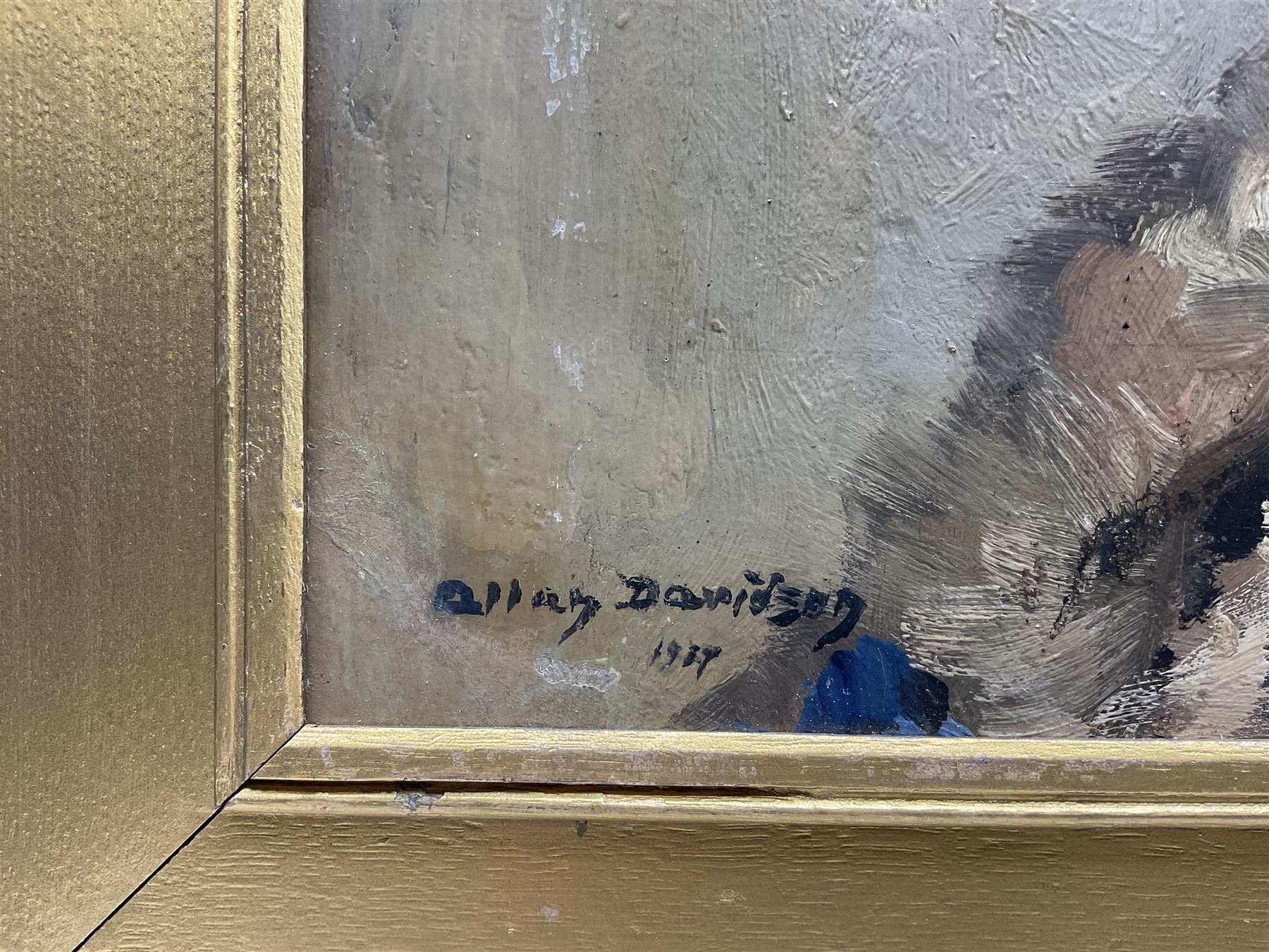 Allan Douglas Davidson (British 1873-1932): 'Portrait of Miss Violet Kyrke-Smith', oil on board signed and dated 1927, titled verso 29cm x 25cm 