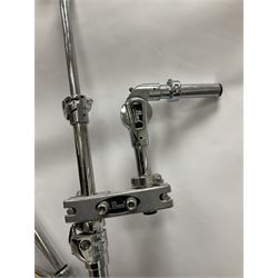 Pearl Vision SST Birch Ply shell four-piece drum kit in black comprising bass drum with foot pedal and three graduated toms; together with Pearl Custom Alloy Sensitone steel snare drum, drum and cymbal stands, microphone stand, stool and various drum sticks 