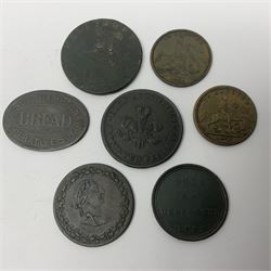 Thirty six late 18th century onwards tokens to include Georgian love token engraved ‘Betty Barlow’ to reverse of 1788 Anglesey Mines halfpenny, 1792 Coventry halfpenny, 1792 North Wales halfpenny, 1795 Duke of York halfpenny etc 