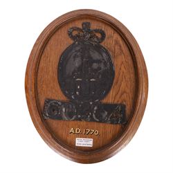 Two 19th century fire insurance marks, comprising tin County Fire Office, mounted upon oak backing, Lead Royal Exchange Assurance, mounted upon circular oak frame, together with a Milners' Fire Resisting Safe plaque, 