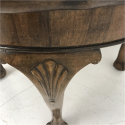 Early 20th century walnut coffee table, shell carved cabriole legs with ball and claw feet, D62cm, H46cm