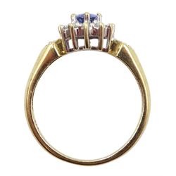 9ct gold oval sapphire and diamond cluster ring, hallmarked