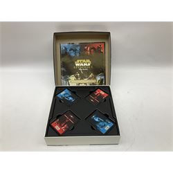 Star Wars - Disney Store The Force Awakens figurine playset, Poe's X-Wing Fighter, Snowspeeder and First Order Tie Fighter; Solo figurine set; The Last Jedi Elite Series die-cast action figure of Praetorian Guard; all mint and boxed; together with Star Wars Episode 1 card game, boxed (7)