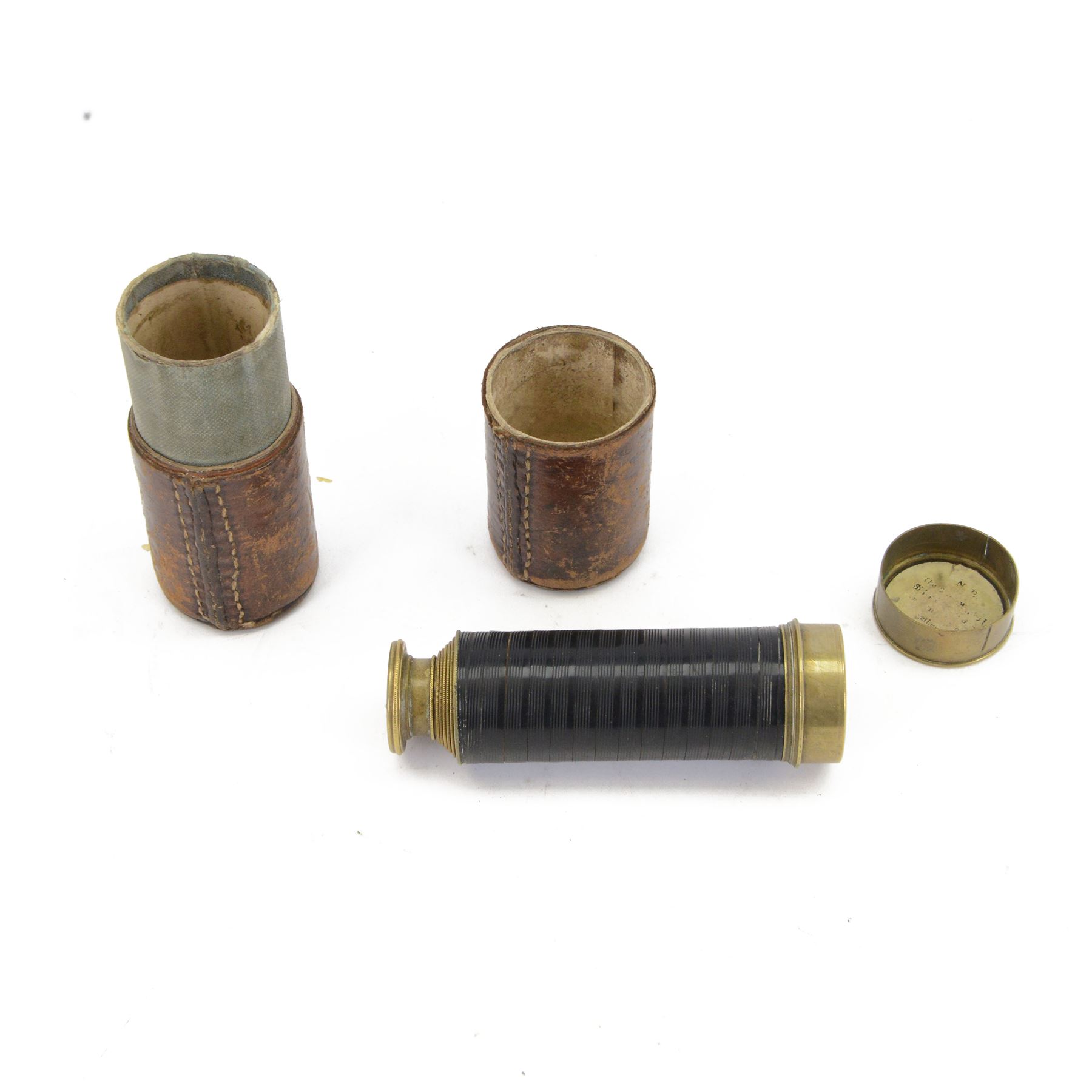 19th century six draw brass telescope, in leather case