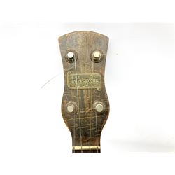 Melody-Uke four-string ukelele banjo, makers plaque to head stock L59cm; and Italian eight-string lute-back mandolin with mahogany stained segmented maple back and spruce top L59cm (2)