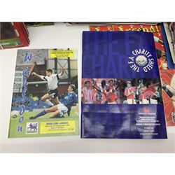 Quantity of mostly football programmes including Wimbledon vs Arsenal Saturday 5th September 1992, Arsenal FC vs Blackburn Rovers Saturday February 26th season 1993/94, Liverpool vs Arsenal Saturday 2nd October 1993, The F.A. Charity Shield Arsenal vs Manchester United 7th August 1993 etc