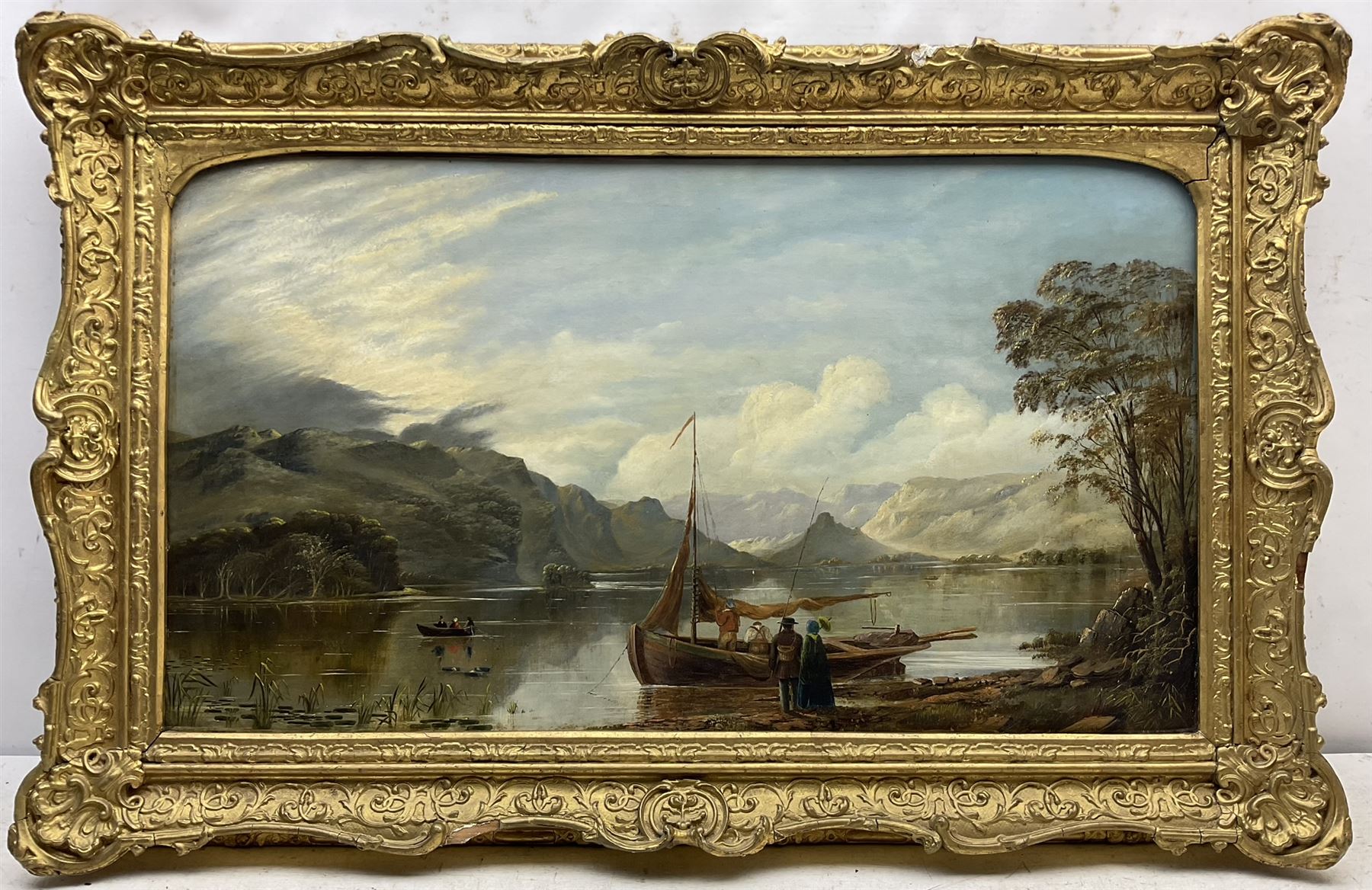 William Mitchell of Maryport (British 1806-1900): Waiting for the Ferry on Lake Windermere, oil on canvas signed and indistinctly dated 1854, 46cm x 82cm 
Provenance: with John Simpson, Ryland Fine Art, Driffield, receipt verso