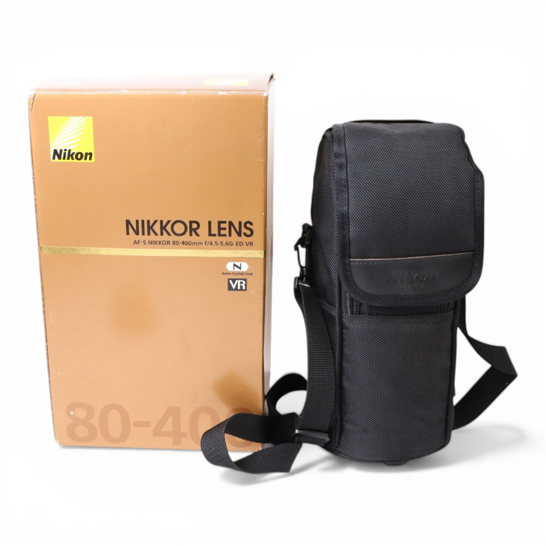 Nikon AF-S Nikkor 80-400mm f/4.5-5.6G ED VR lens, boxed with carry case