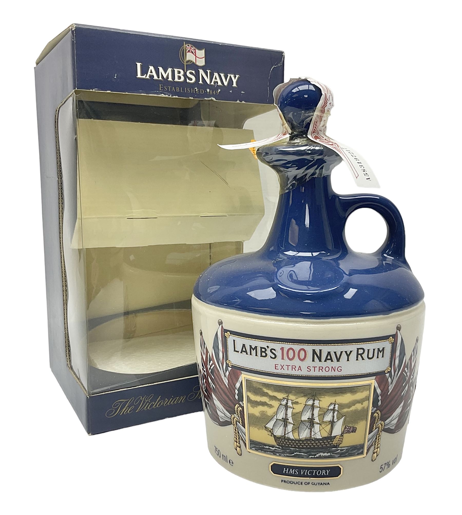 Lamb's 100 navy rum, 750ml, 57% vol, in a 'HMS Victory ceramic flagon and original box 