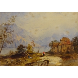  Figures Along a Path in a Rural River Landscape, 19th century watercolour unsigned 23cm x 32cm   