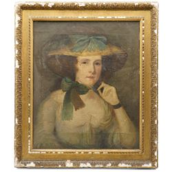 Attrib. James Miller (British 1791-1865): Portrait of Dorothy Tanfield - wife of Lincolnshire Clergyman Basil Bury Beridge, oil on canvas unsigned, bearing Sotheby's sticker verso 61cm x 51cm
Provenance: private collection purchased Tennants Leyburn 'Country House Sale' 17th May 2025 lot 559; sold Sotheby's 'British Paintings and Watercolours and 19th Century Continental Pictures' 12th May 1999 lot 180, label verso.