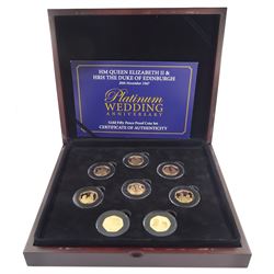 Queen Elizabeth II Isle of Man 2017 'HM Queen Elizabeth II & HRH The Duke of Edinburgh Platinum Wedding Anniversary', comprising eight 22ct gold proof fifty pence coins, cased with certificate