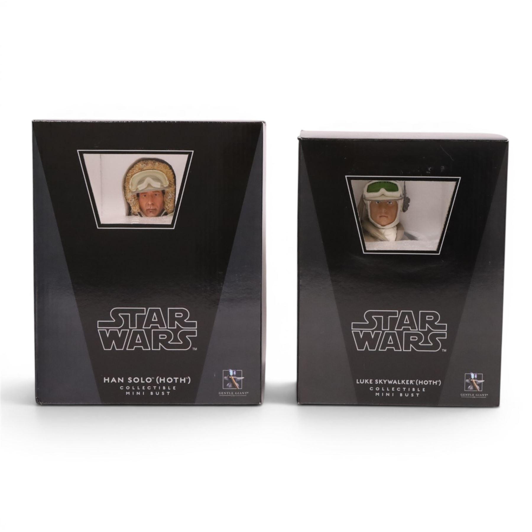 Two Gentle Giant limited edition Star Wars Collectible Mini Busts, Luke Skywalker (Hoth) no. 1289/2400 and Han Solo (Hoth) 1016/2200, both boxed with certificates of authenticity