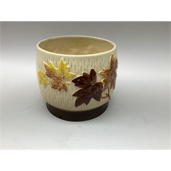 Two Royal Crown Derby pattern Imari soup bowls, pattern 2451, Belleek Fermanagh Ireland four piece set in green shamrock pattern, Royal Doulton small lady figure, Marie HN1370, large Wedgwood fruit bowl, Sylvac jardiniere in autumn leaves pattern, five pieces Co-operative Society commemorative ceramics, with selection of other ceramics. 