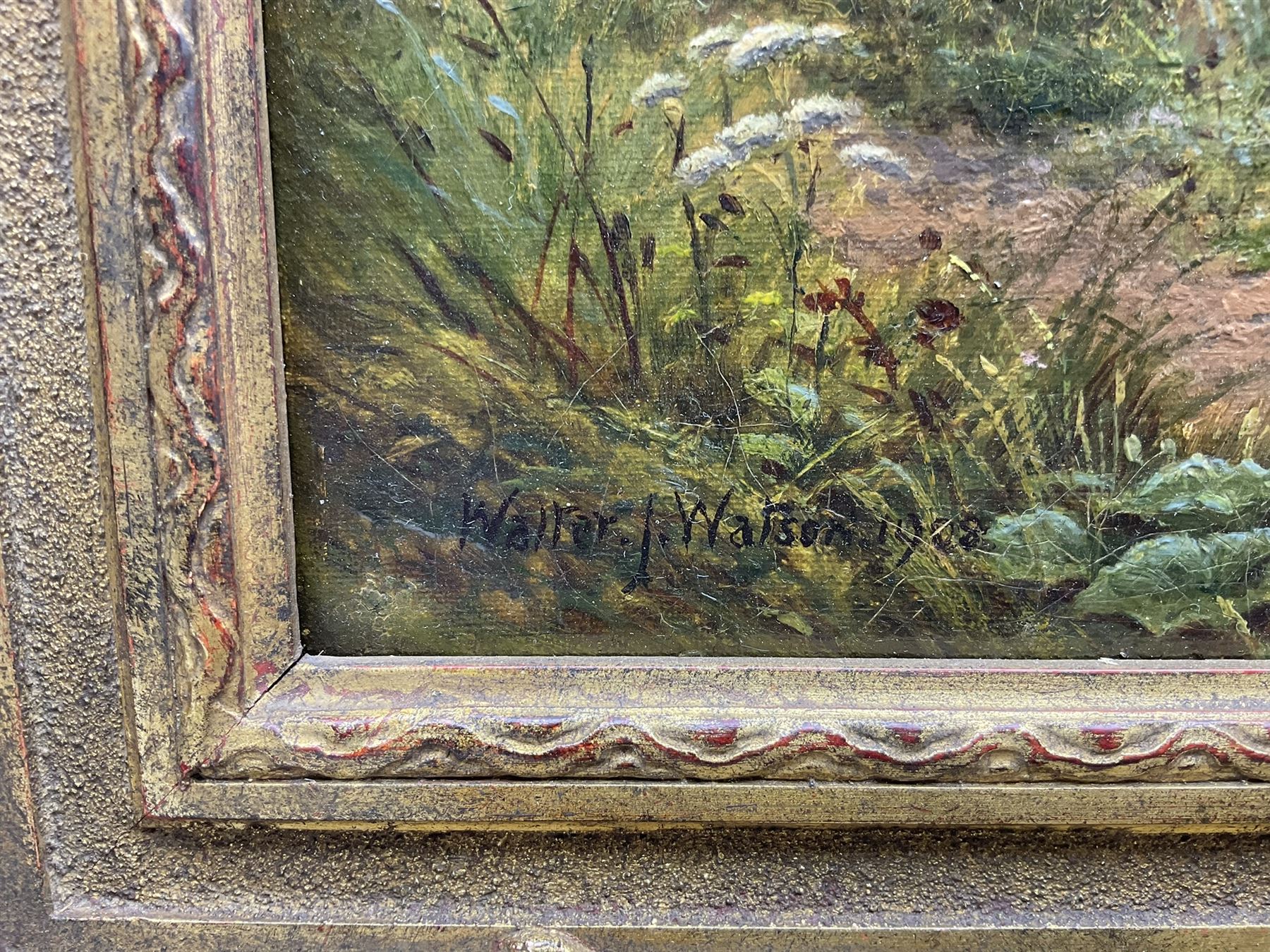 Walter J Watson (British 1879-c1937): 'On the Machno - North Wales', oil on canvas signed and dated 1908, titled and further signed verso 40cm x 65cm 
Provenance: private collection; with James Alder Fine Art, Hexham